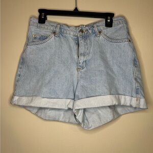 Topshop Mom Denim Shorts Light Wash High Rise Size 8